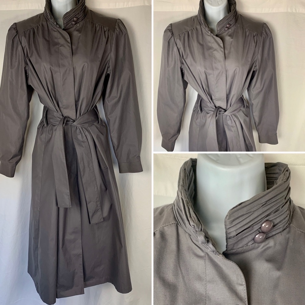 London Fog sz12 Gray Long Sleeve Solid Trench Coat